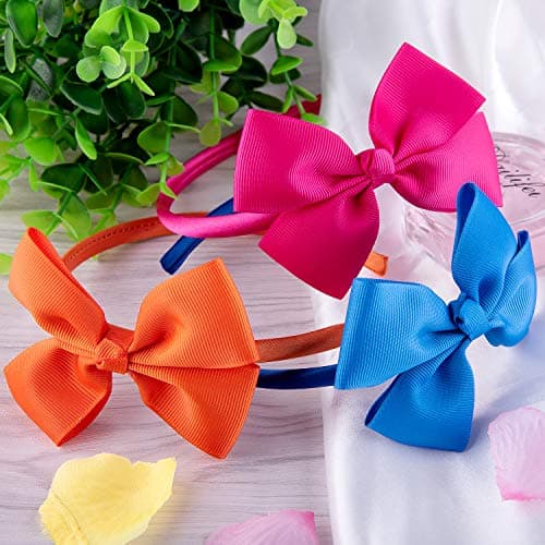 SIQUK 28 Pieces Bow Headbands Grosgrain Ribbon Headband with Bow Hair Bows Hair Bands for Girls - Multicolor Selection