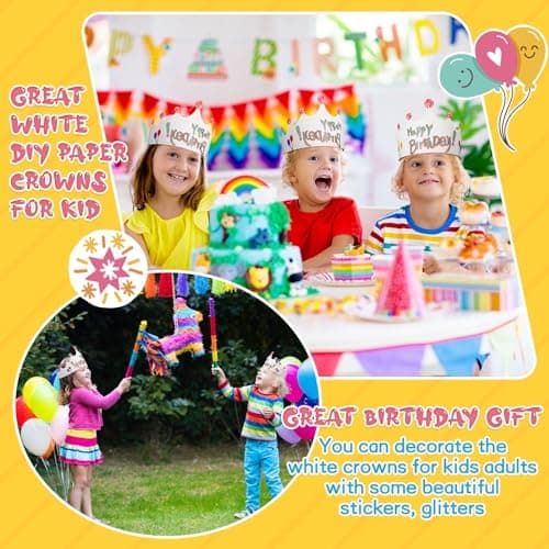 Jetec White Paper Kids' DIY Birthday Crowns for Classroom Party Hats Decorations