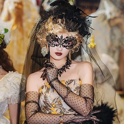 IncreDecor Couple Venetian Metal Masquerade Mask with Stick Halloween Costume