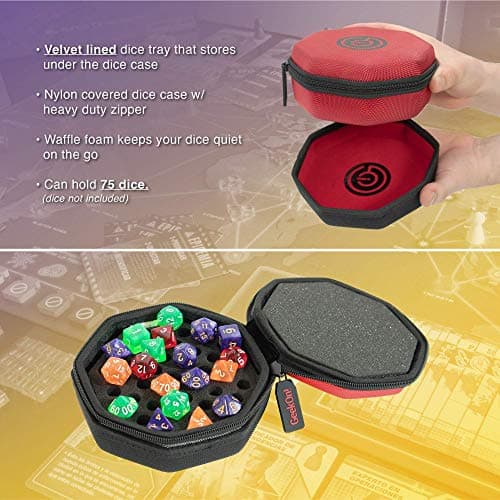 GEEKON Protective Dice Case & Felt Tray - Holds Over 75 Dice! Perfect for Game Night! (Red)