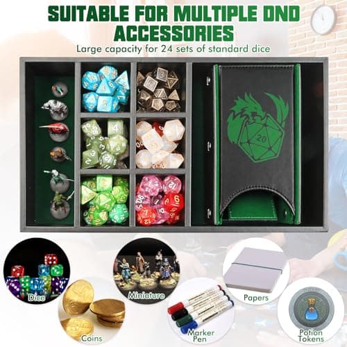 4-in-1 DND Dice Tray & Tower Storage Box, Perfect RPG Gift for D&D, MTG, and Gamers