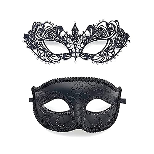 Vtrem Black Mardi Gras Masquerade Mask Set for Couples