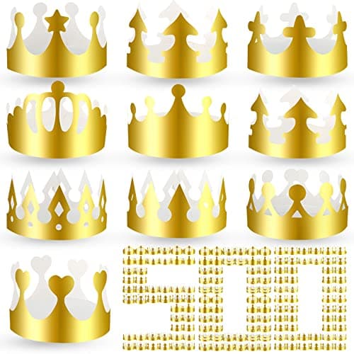 Crtiin 500 Pcs Gold Paper Crowns, Party Hats for Kids & Adults