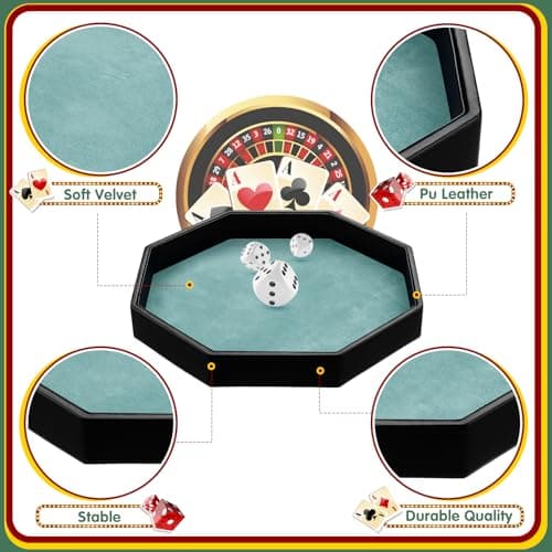 Wenqik 11.5 inch Octagon Dice Mat & Tray for Farkle & RPG Games (Black, Bluish Green)