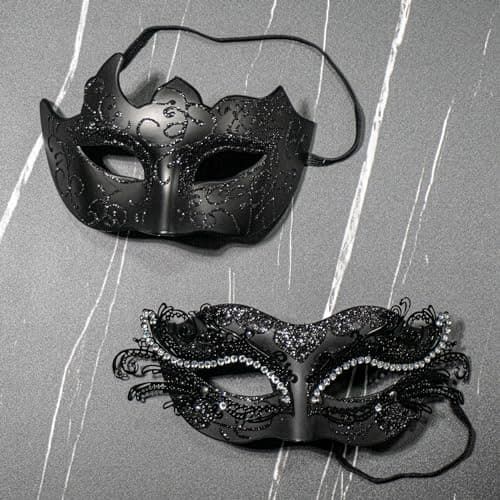 BCARICH Venetian Masquerade Masks for Couples, Women Cosplay with Rhinestone