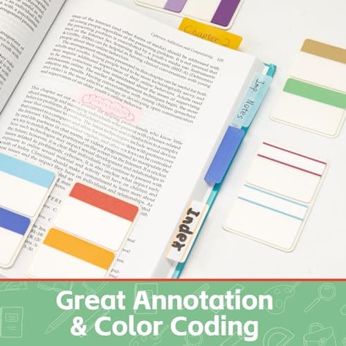 KICNIC 12 Color 2 Inch Colored Sticky Tabs 480 Pieces Repositionable Binder Folders Book Markers