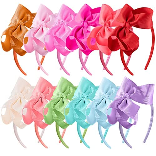 SIQUK 12 Piece Bow Headbands for Girls with Ribbon Bow | Boutique Grosgrain Headbands - 12 Colors