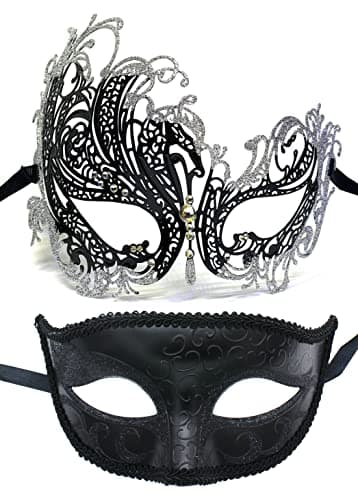 ZbFwmx Couple Black Masquerade Mask Set for Cosplay Party