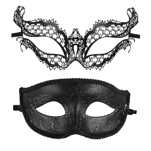 Vtrem Black Mardi Gras Masquerade Mask Set for Couples