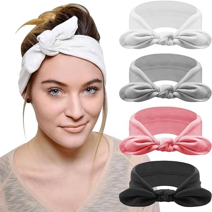 DRESHOW 4 Pack Bow Knotted Headbands for Women Running Sport Elastic Hair Wrap