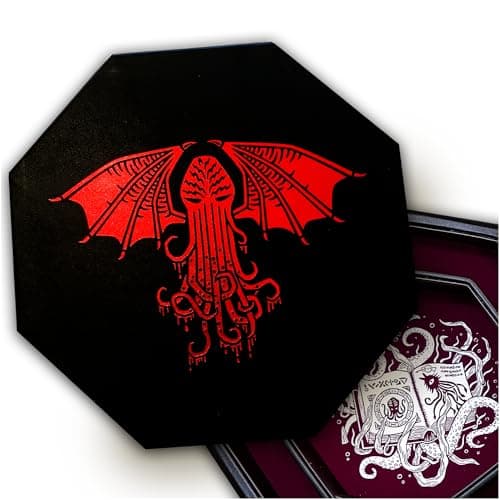 Cthulhu Tome Red Dice Tray - 9" Octagon with Lid & D&D Dice Staging