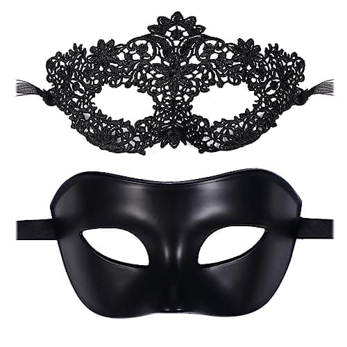 Vtrem Black Mardi Gras Masquerade Mask Set for Couples