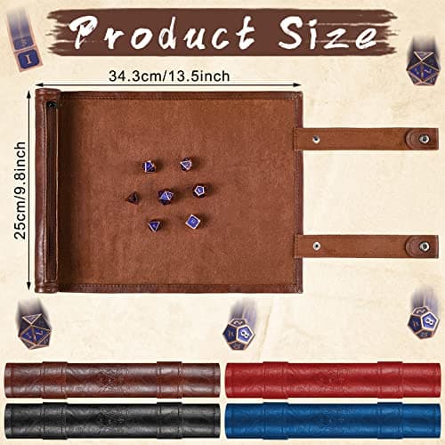 Sadnyy 4 Pc Dice Mat with Zipper PU Leather Roll Bag, Black Red Blue Brown