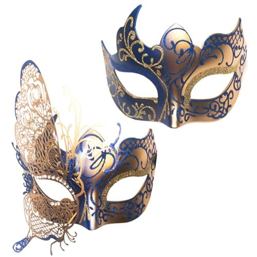 Seglorwy Black Masquerade Mask for Couples, Venetian Mardi Gras Halloween Party