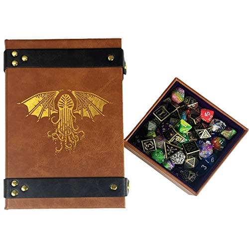 Cthulhu Tome Red Dice Tray - 9" Octagon with Lid & D&D Dice Staging