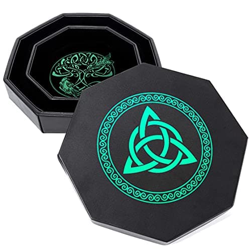 Exquisitely Detailed Green World Tree & Triquetra 8" DND Dice Tray - Premium Roll & Storage