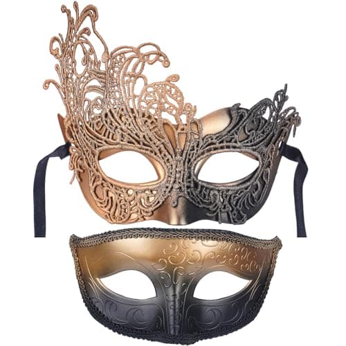 Zinniday 2-Pcs Venetian Lace Masquerade Mask Set for Couple