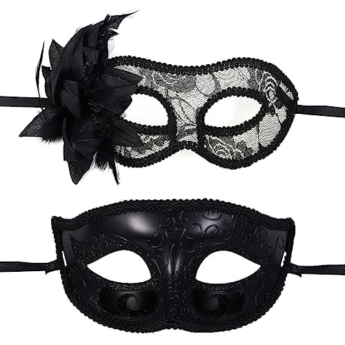 Vtrem Black Mardi Gras Masquerade Mask Set for Couples