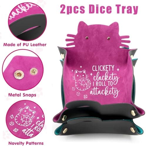 2Pcs Cat Dice Tray & Holder: Portable Leather Folding Storage, Decorative Desk Organizer, DND Gift