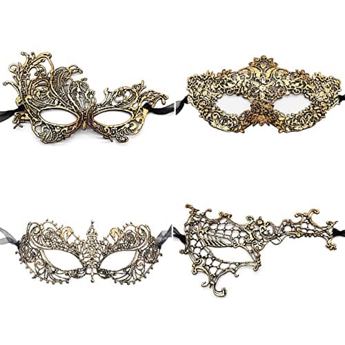 Vtrem Black Mardi Gras Masquerade Mask Set for Couples