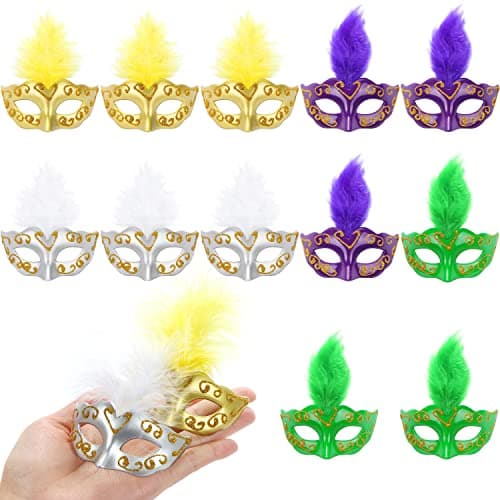 MIKIMIQI 12-Piece Mini Mardi Gras Mask Bulk Party Decorations