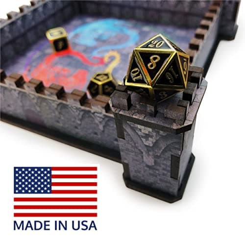 Castle Dice Rolling Tray | Square Wooden DND Dice Tray - USA | Dungeons and Dragons