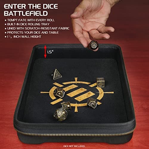 ENHANCE Tabletop Community DND Dice Case and Tray - Up to 500 Dice, Rugged Protection, Soft Interior, Organizer Pockets
