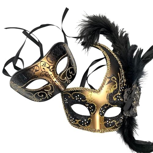 MasqStudio Couples Black Gold Masquerade Mask Pair