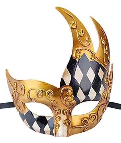 Coolwife Men's Vintage Venetian Checkered Masquerade Mask for Musical Party