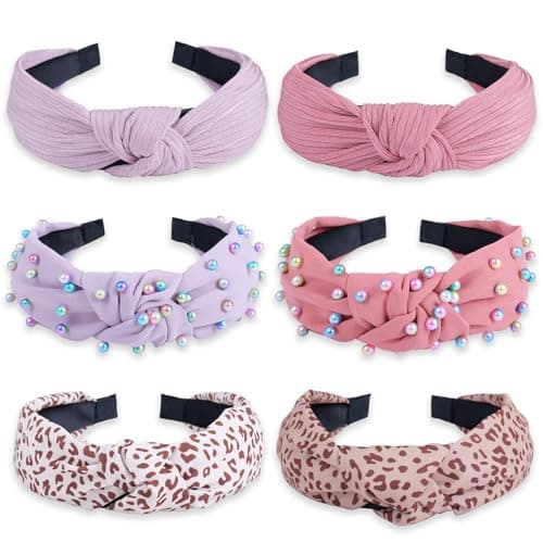 LOVNFC Girls' Colorful Wide Top Knot Headbands, 6Pcs No Slip Jewelry Embellished