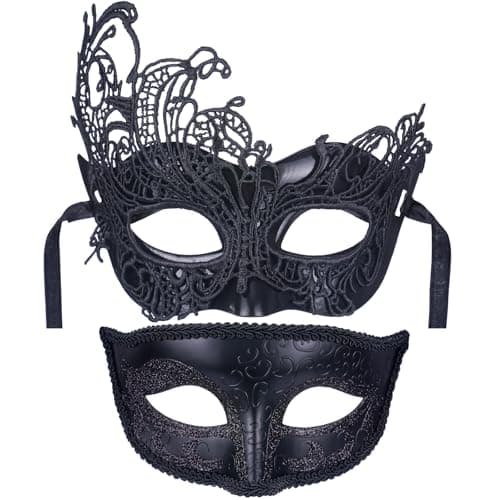 Zinniday 2-Pcs Venetian Lace Masquerade Mask Set for Couple