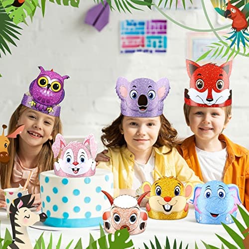 Tinlade 48pcs Jungle Safari Animal Headbands Sea Animals Birthday Hats
