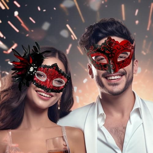 Allruyee 2025 New Feather Masquerade Mask for Couples