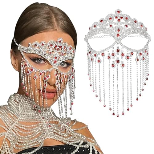CCbodily Rhinestone Crystal Face Mask for Women Masquerade Event