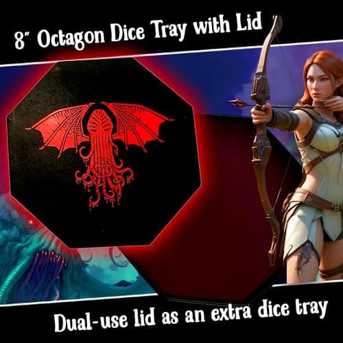 Cthulhu Tome Red Dice Tray - 9" Octagon with Lid & D&D Dice Staging