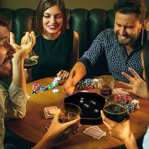 Wenqik 11.5 inch Octagon Dice Mat & Tray for Farkle & RPG Games (Black, Bluish Green)