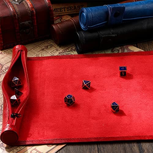 Sadnyy 4 Pc Dice Mat with Zipper PU Leather Roll Bag, Black Red Blue Brown