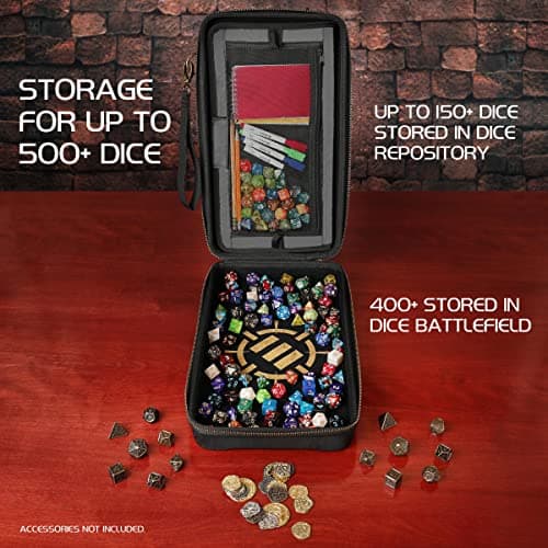 ENHANCE Tabletop Community DND Dice Case and Tray - Up to 500 Dice, Rugged Protection, Soft Interior, Organizer Pockets