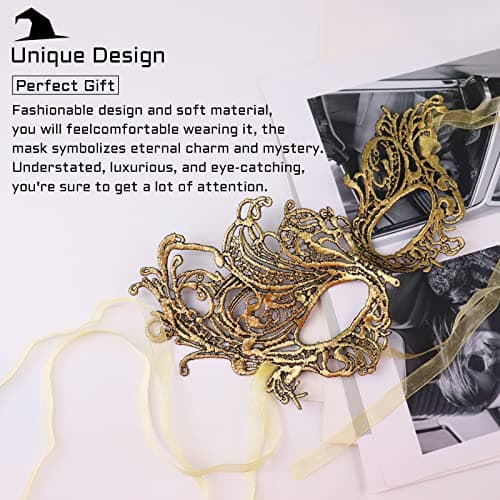 FunMular Black Lace Masquerade Mask for Women Venetian Party Halloween
