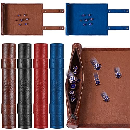 Sadnyy 4 Pc Dice Mat with Zipper PU Leather Roll Bag, Black Red Blue Brown