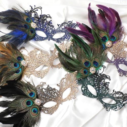 Zinniday Women's 1920s Peacock Feather Masquerade Mask for Halloween & Mardi Gras