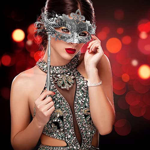 FunMular Couple Venetian Mask with Stick for Halloween Mardi Gras