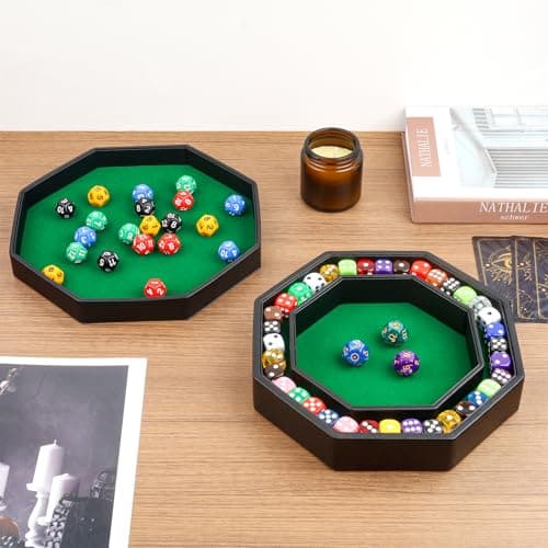 Green Felt Lined PU Leather Octagon Dice Tray with Lid