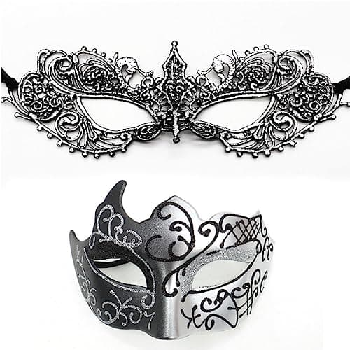 Cosmer Masquerade Mask for Couples Halloween Party 2Pack