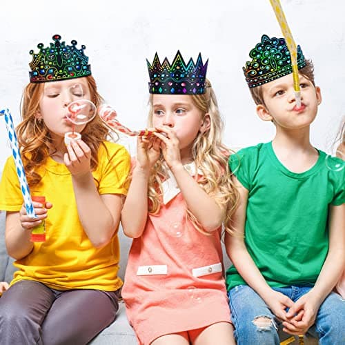 Lewtemi 110 Pcs Rainbow Scratch DIY Paper Crowns & Hats Bulk Set
