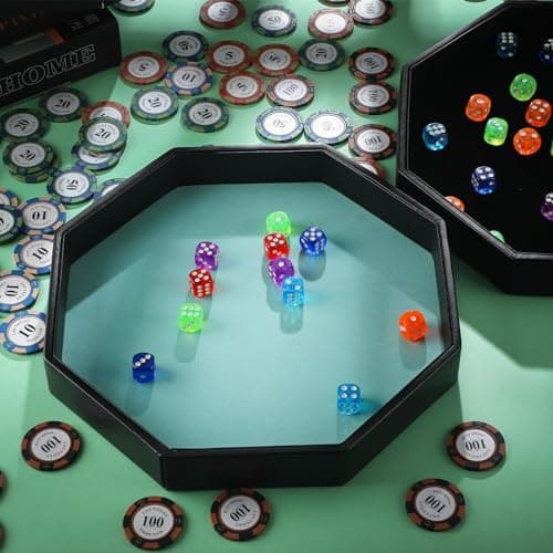 Wenqik 11.5 inch Octagon Dice Mat & Tray for Farkle & RPG Games (Black, Bluish Green)
