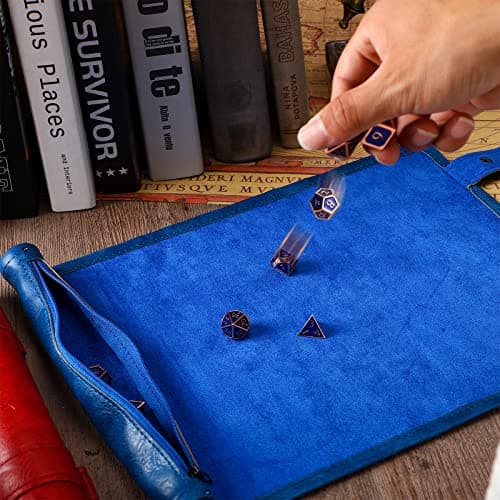 Sadnyy 4 Pc Dice Mat with Zipper PU Leather Roll Bag, Black Red Blue Brown