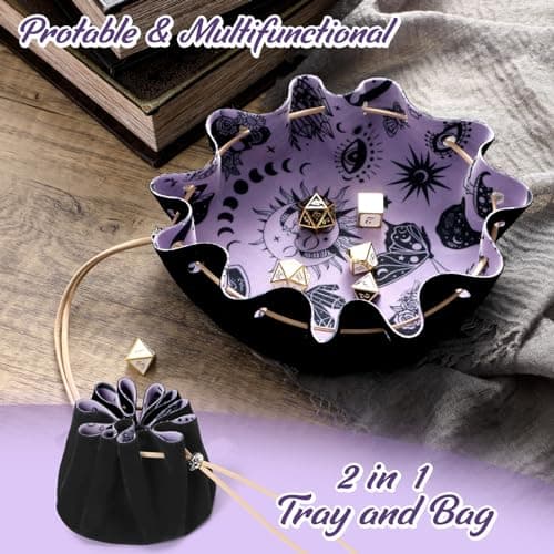 CiyvoLyeen Rolling Black Drawstring Bag with Felt DND Dice Tray - Perfect RPG Gift