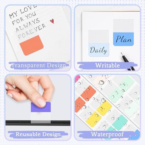 Sticky Index Tabs for Reading Notes and File Organization, Colored and Writable (1 inch)