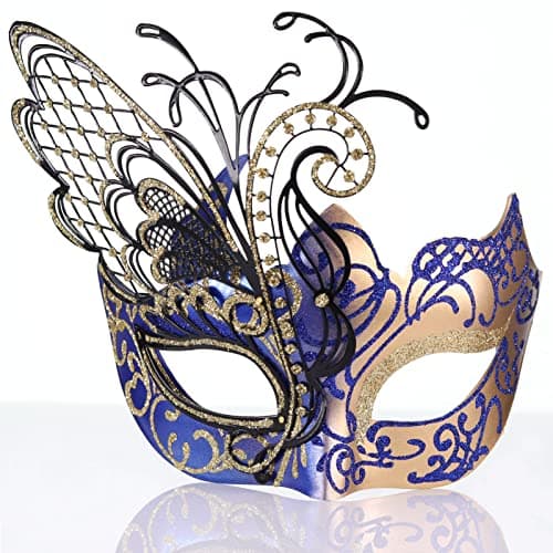 Ubauta Rhinestone Venetian Women Mask for Masquerade/Costume Ball (Gold Blue Butterfly)